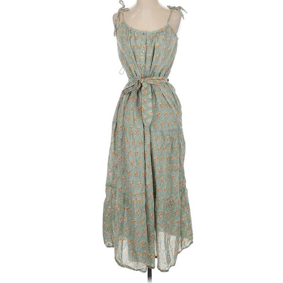 Emerson Fry India Collection Harper Dress Organic Cotton Sage Green Floral Small - Picture 2 of 8